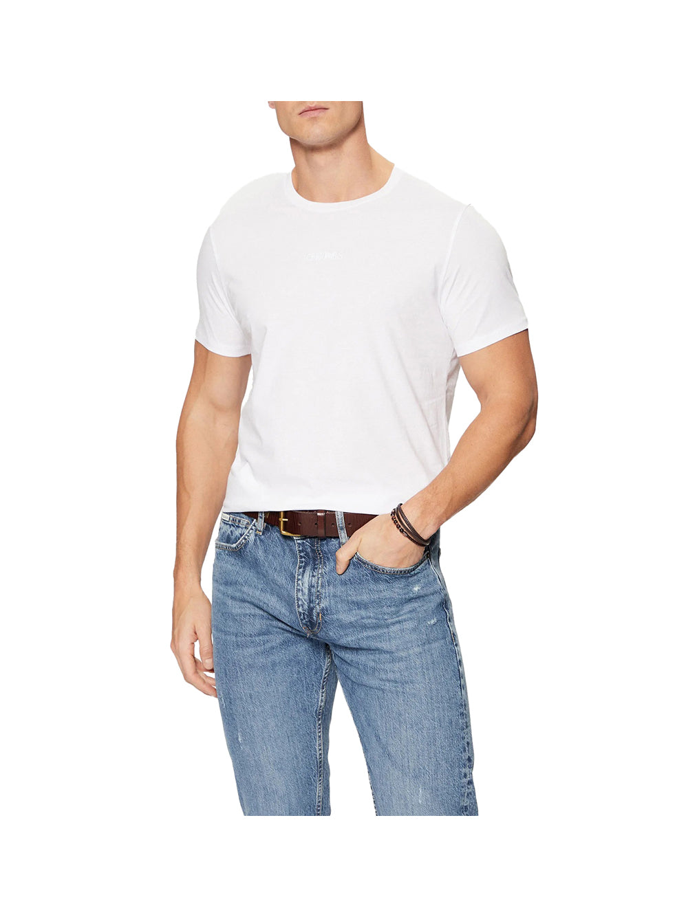 GUESS 2 USCITA T-Shirt Ss Emb Pima Crew - Bianco