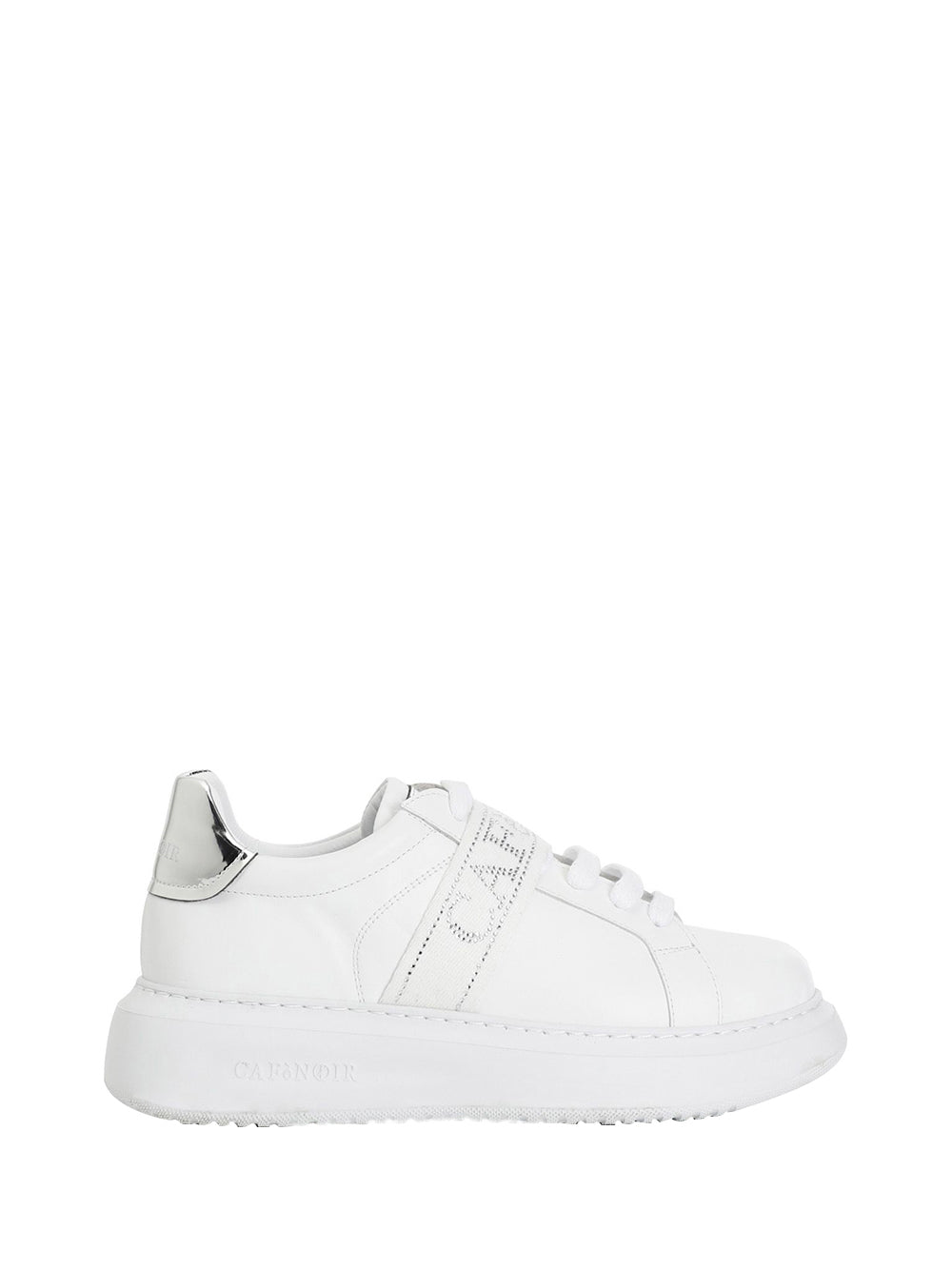 CAFE' NOIR STC Sneakers Café Noir In Pelle Con Nastro Logato Con Strass Bianco