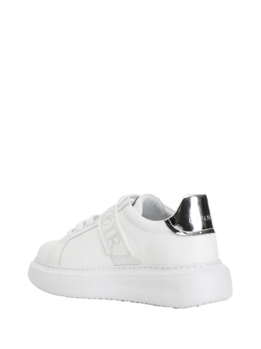 CAFE' NOIR STC Sneakers Café Noir In Pelle Con Nastro Logato Con Strass Bianco