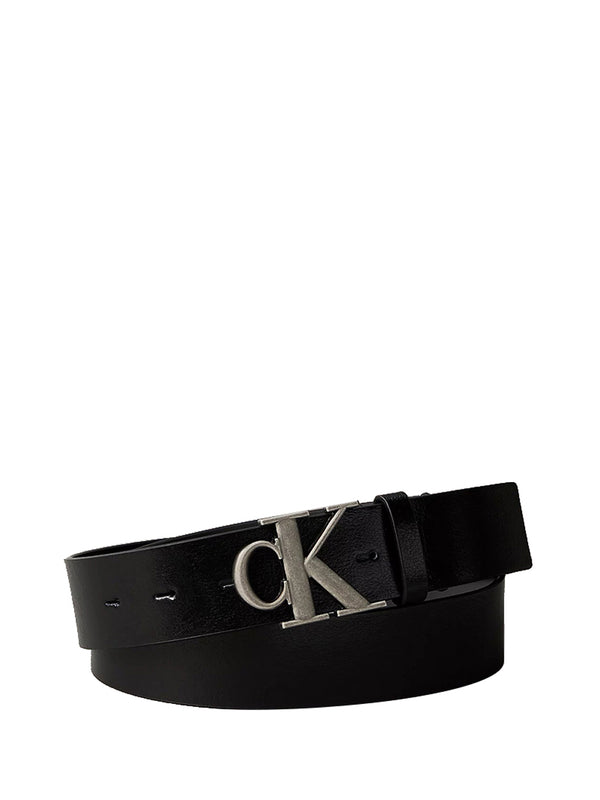 CALVIN ACC.2USCITA Cintura Calvin Klein Con Logo In Pelle Pieno Fiore - Nero