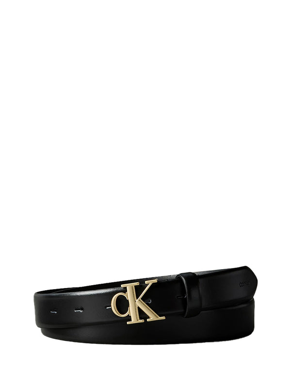 CALVIN ACC.2USCITA Cintura Calvin Klein Con Logo In Pelle Pieno Fiore - Nero/Oro