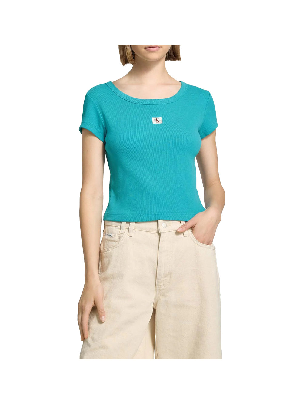 CALVIN2 1USCITA T-Shirt A- Woven Label 2X2 R - Turchese