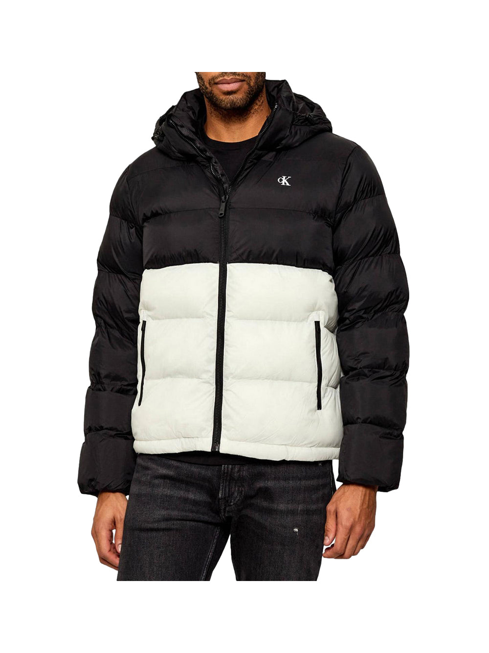 Calvin Klein Piumino Calvin Klein In Nylon Colour Block - Tofu/Nero