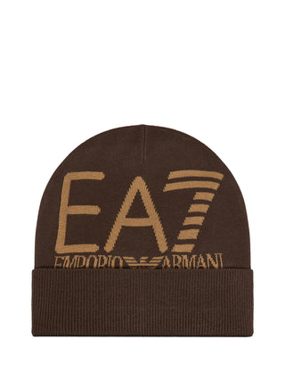 EA7 Berretto Beanie Visibility con maxi logo EA7 Marrone