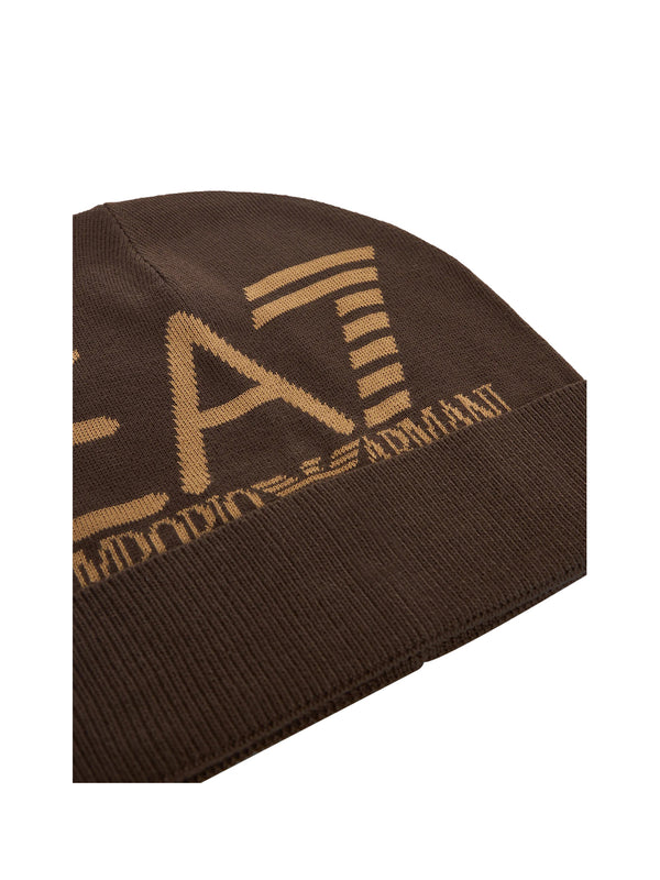 EA7 Berretto Beanie Visibility con maxi logo EA7 Marrone
