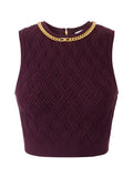 ELISABETTA FRANCHI 1USCITA Top In Maglia A Rombi Con Dettaglio Gioiello - Bordeaux