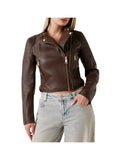 GUESS 1 USCITA Giacca Biker In Similpelle Saffiano - Marrone