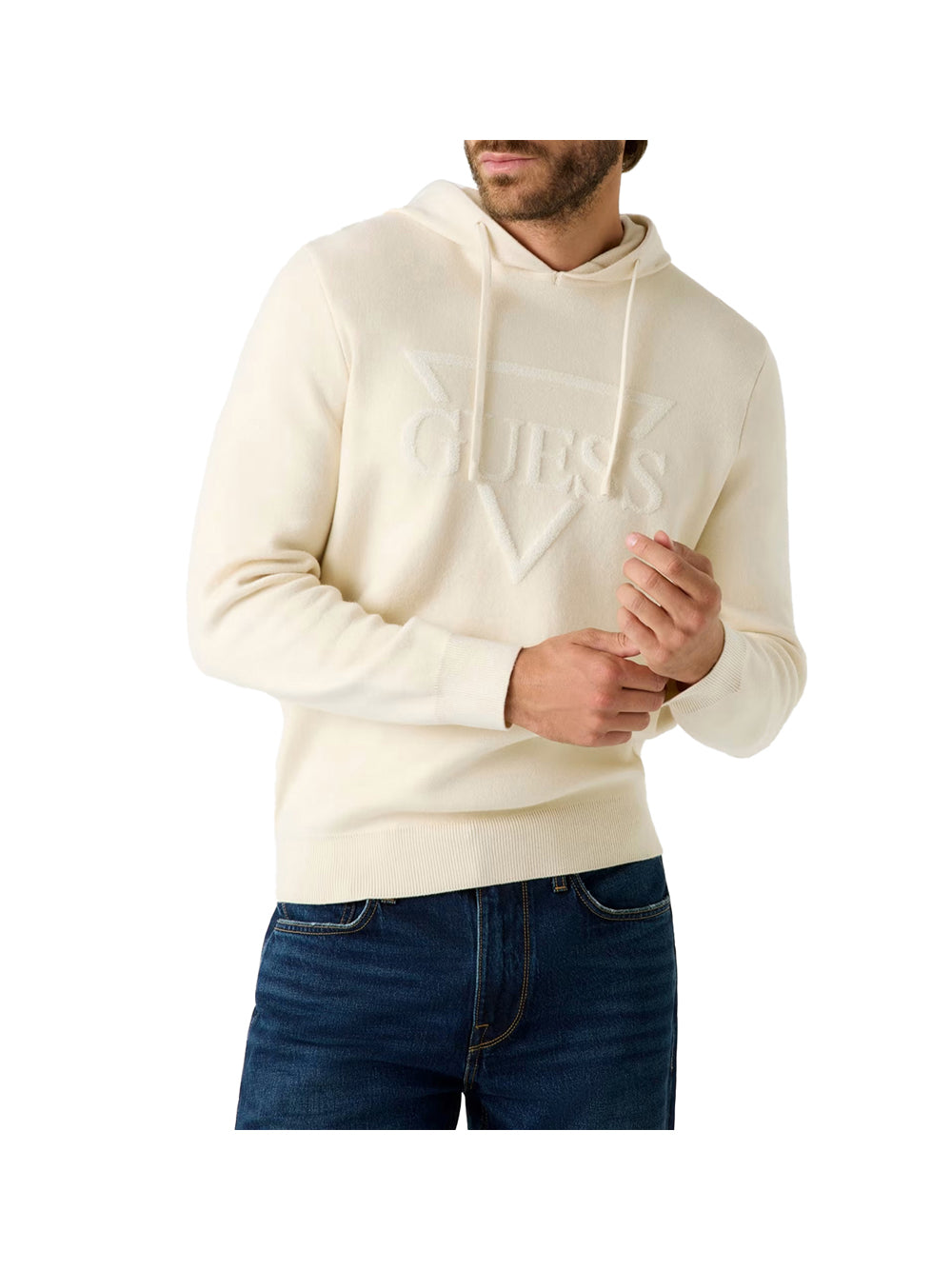 Guess Maglione Guess Con Cappuccio E Logo Joby Hoodie French - Crema