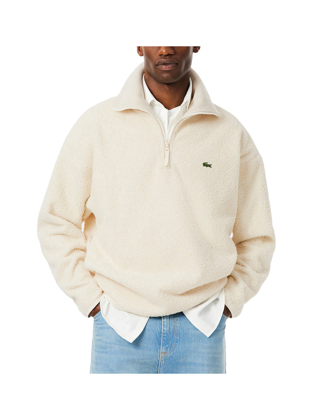 LACOSTE Lacoste Felpa in pile a collo alto con zip Bianco