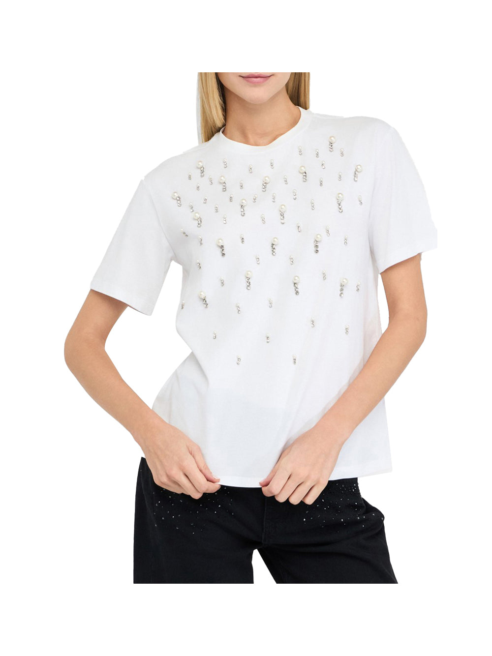 LIU.JO BLACK T-Shirt Liu Jo Con Perle E Strass - Bianco