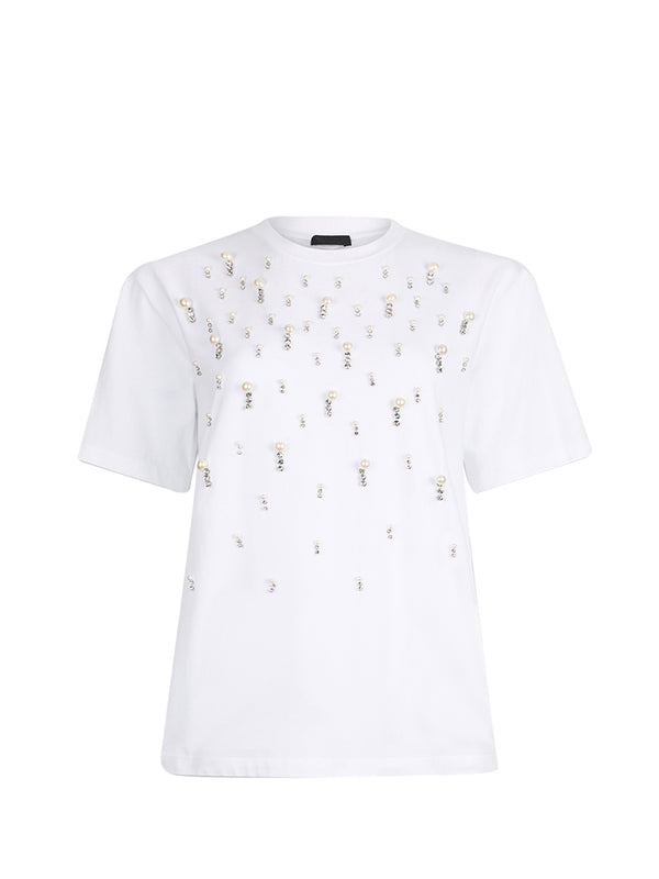 LIU.JO BLACK T-Shirt Liu Jo Con Perle E Strass - Bianco