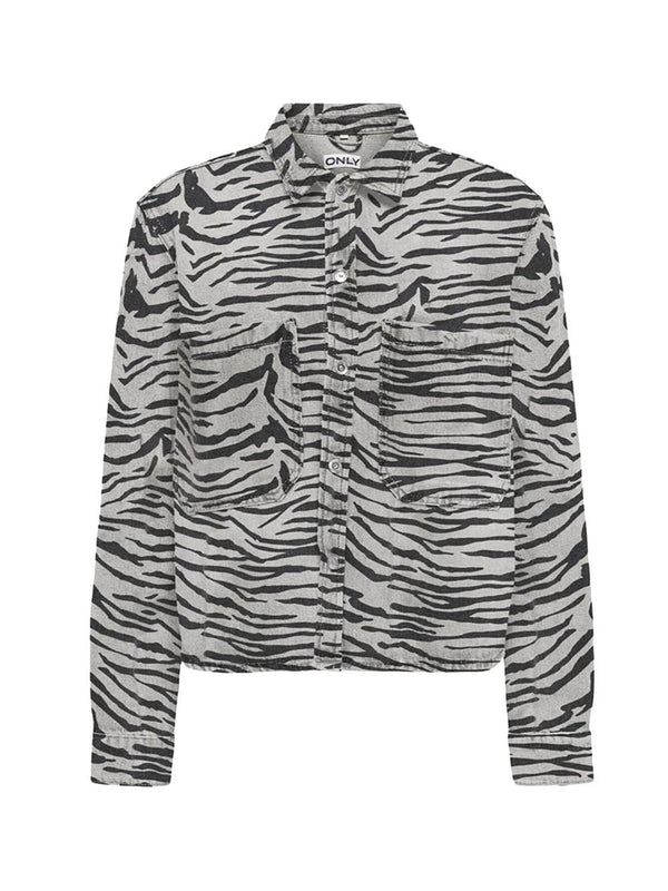 ONLY STOCK Camicia Only Onlcassie Ls Zebra - Bianco/Nero