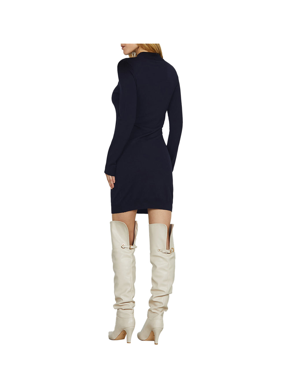 RELISH Relish Abito Branco corto manica lunga colletto con apertura più catene più bottoni Navy