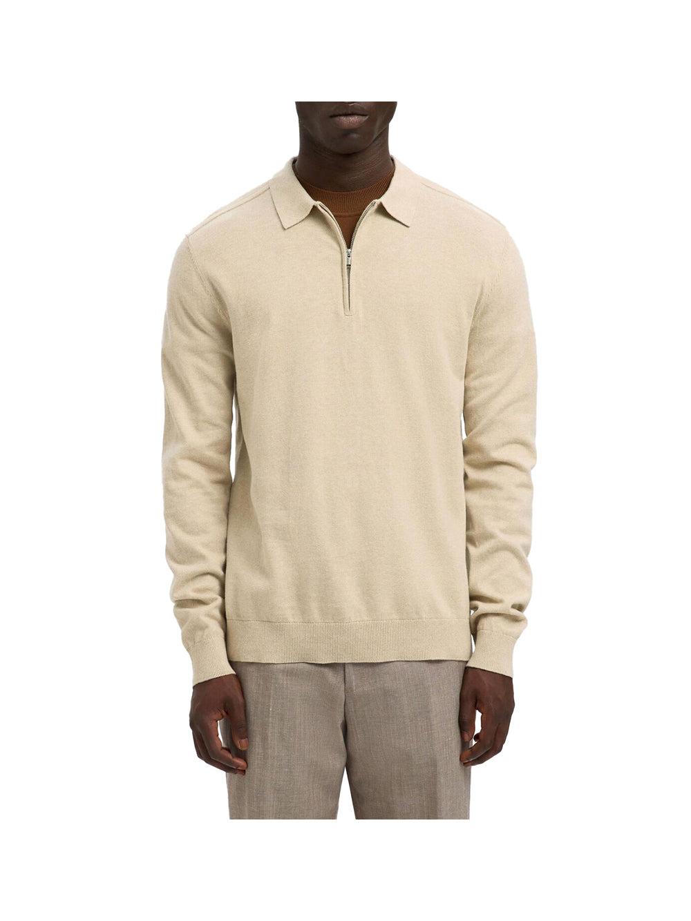 SELECTED STC Polo Slhberg ls Half Zip Selected - Beige
