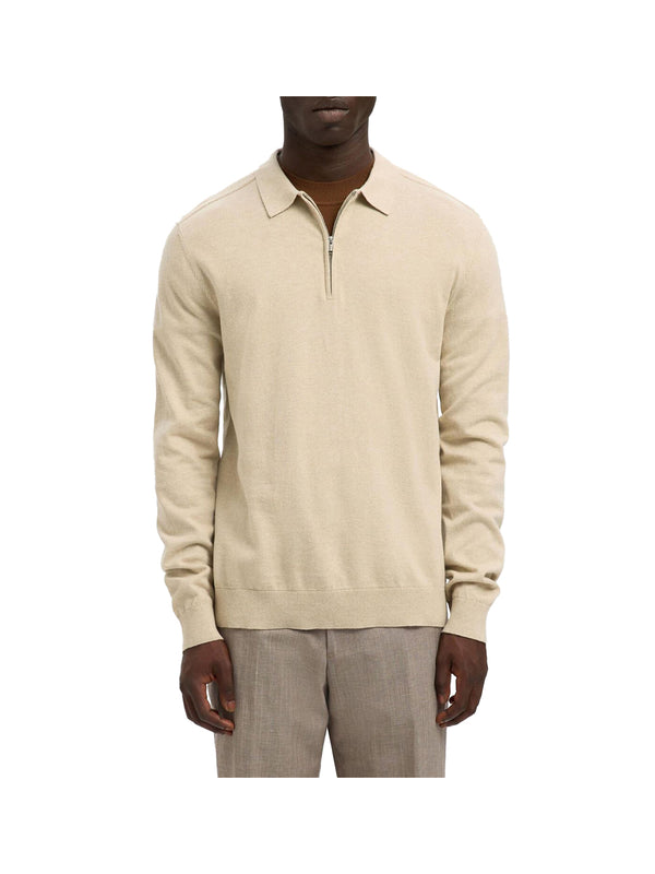 SELECTED STC Polo Slhberg ls Half Zip Selected - Beige