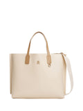 TOMMY HILFIGER 1USCITA Borsa Satchel Con Tracolla e Monogramma TH - Beige