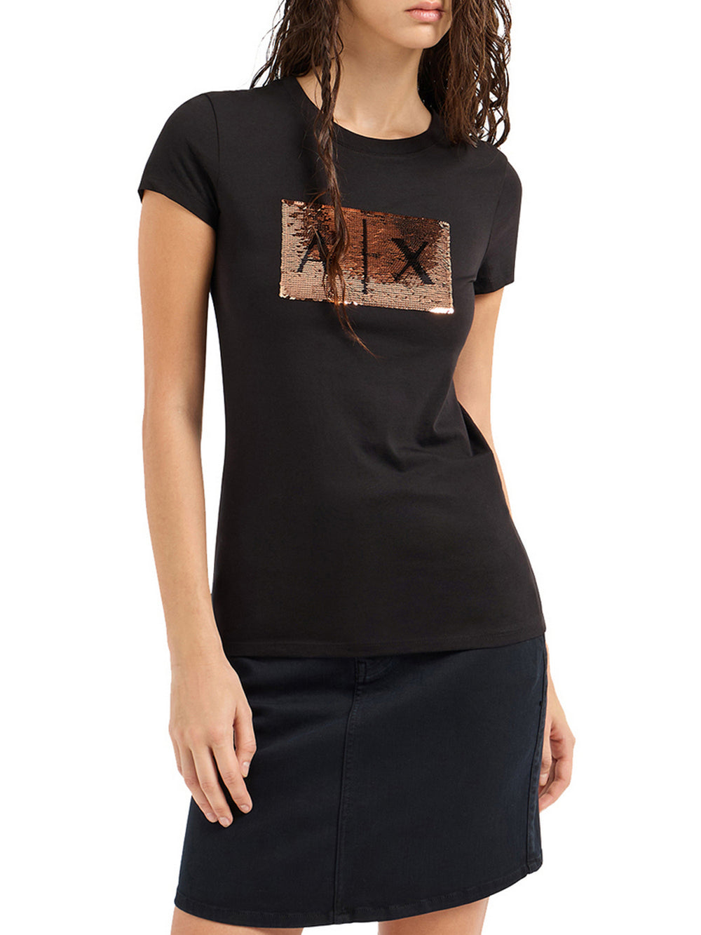 Armani Exchange T-Shirt Armani Exchange Con Logo Strass - Nero/Oro