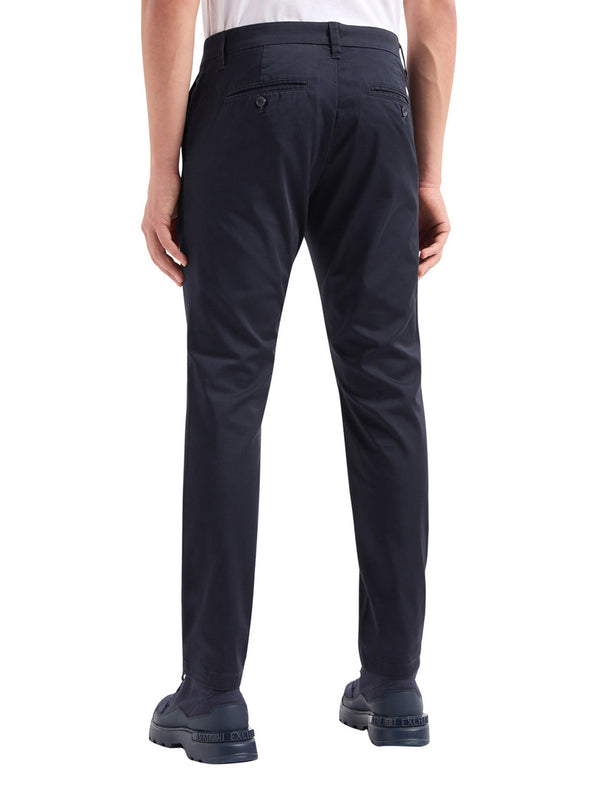 Armani Exchange Pantaloni Chino In Popeline Di Cotone - Blu