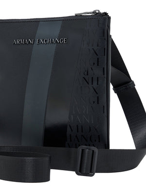 Armani Exchange Borsa A Tracolla Armani Exchange Con Monogramma E Righe - Nero