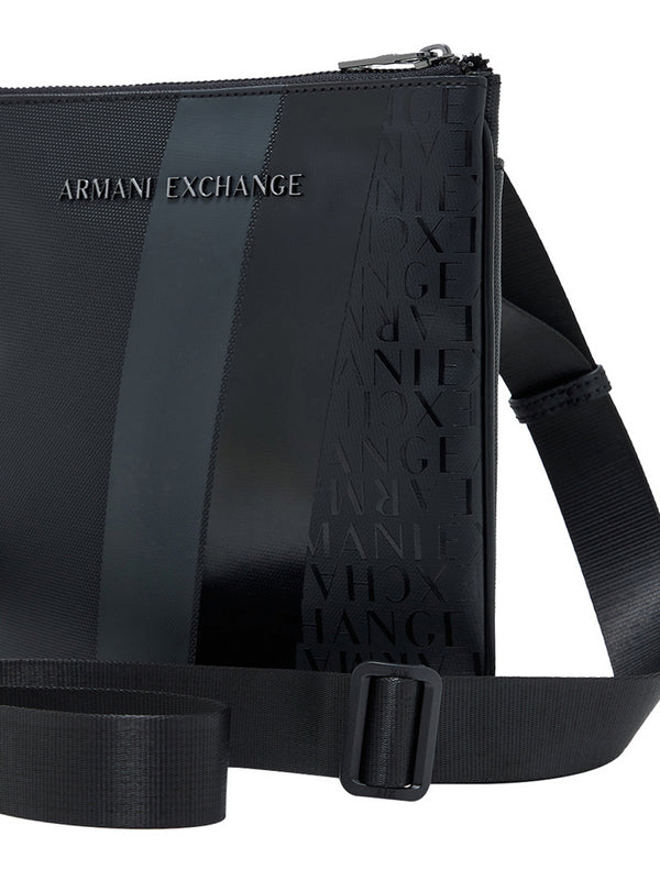 Armani Exchange Borsa A Tracolla Armani Exchange Con Monogramma E Righe - Nero