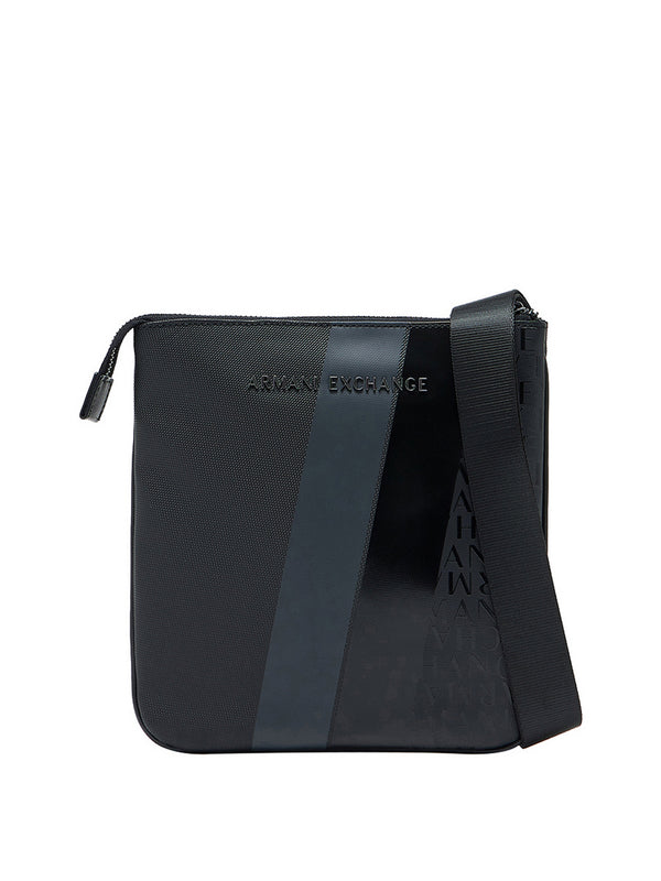 Armani Exchange Borsa A Tracolla Armani Exchange Con Monogramma E Righe - Nero