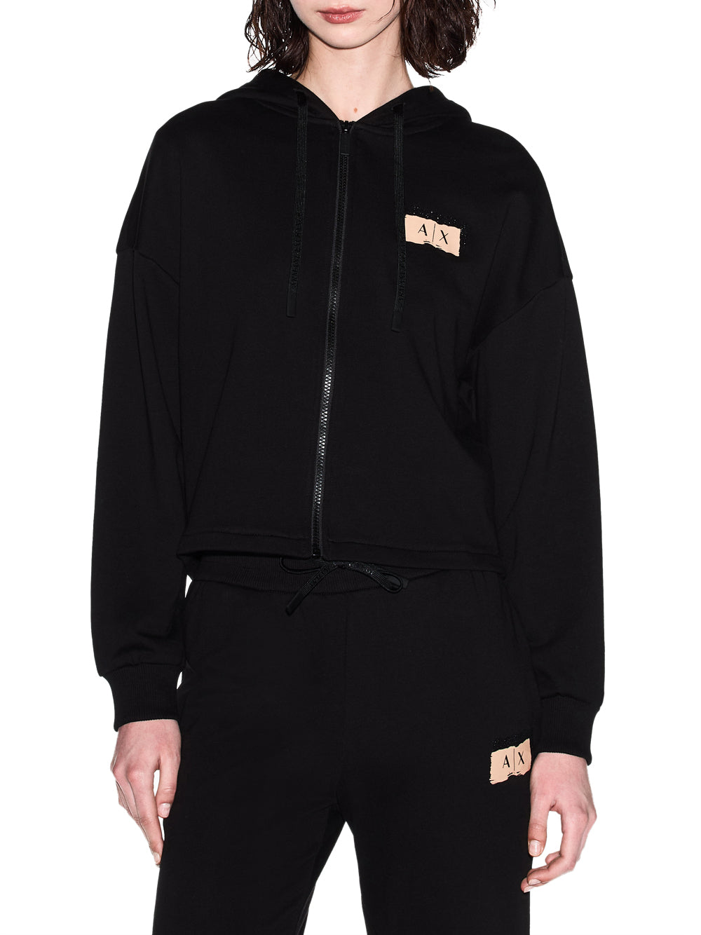 ARMANI EXCHANGE Felpa Armani Exchange Con Zip in French Terry di Cotone Nero