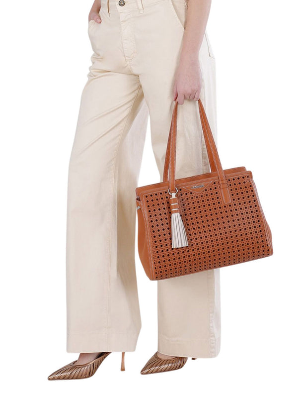CAFE'NOIR Shopper Café Noir Con Traforatura Geometrica - Cuoio