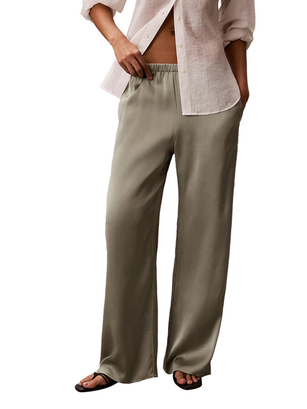 Calvin Klein Pantalone Calvin Klein Testurizzati In Raso Metallico - Verde