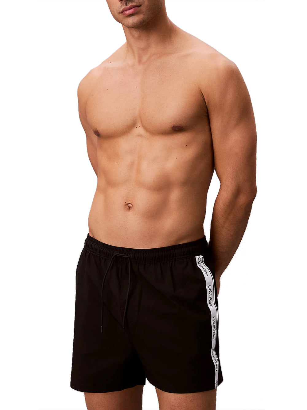 CALVIN BEACH Shorts Mare Calvin Beach Logo Tape Nero