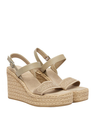 CALVIN CALZATURE 2USCITA Sandalo Calvin Klein Espadrillas Wedge Espad 70 Webbing Lth - Beige