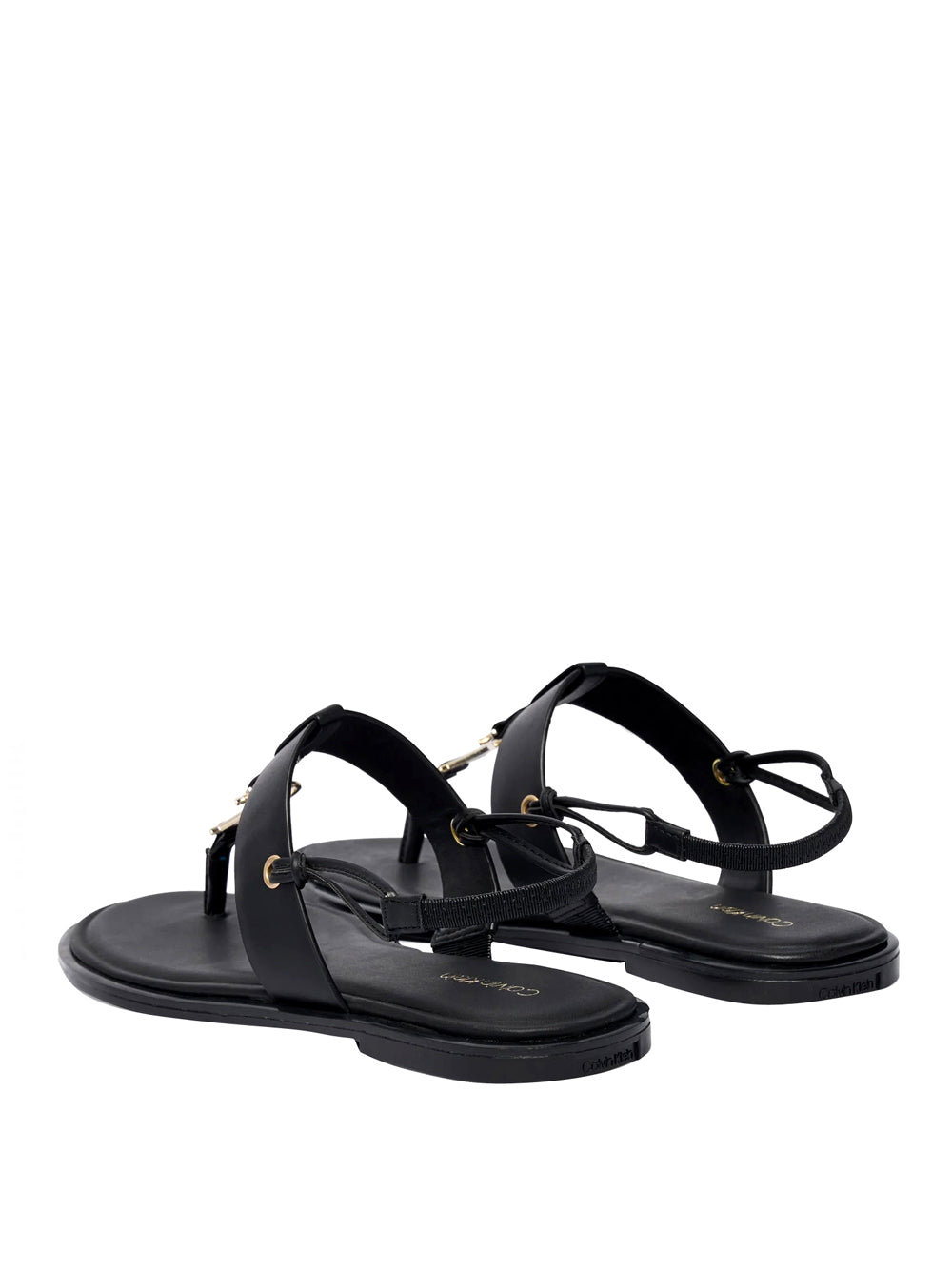 CALVIN CALZATURE 2USCITA Sandali Calvin Klein Round Flat Sndl Thong Lth Hdw - Nero