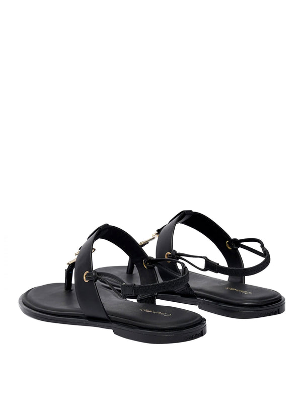 CALVIN CALZATURE 2USCITA Sandali Calvin Klein Round Flat Sndl Thong Lth Hdw - Nero