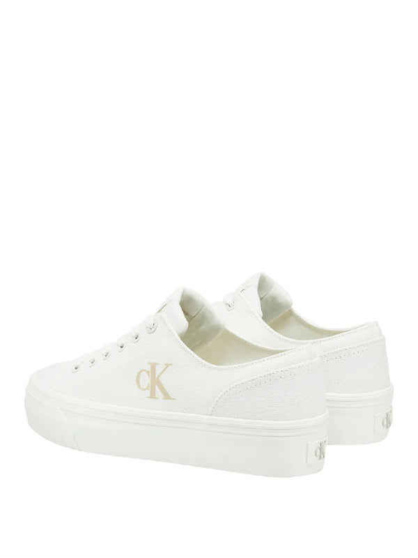 CALVIN CALZATURE 2USCITA Sneakers Calvin Klein In Tela Con Plateau E Logo - Bianco