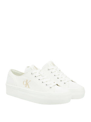 CALVIN CALZATURE 2USCITA Sneakers Calvin Klein In Tela Con Plateau E Logo - Bianco
