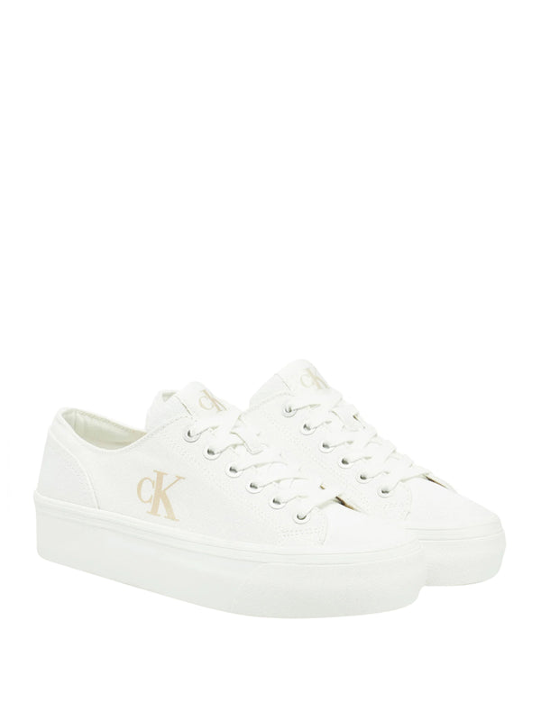 CALVIN CALZATURE 2USCITA Sneakers Calvin Klein In Tela Con Plateau E Logo - Bianco