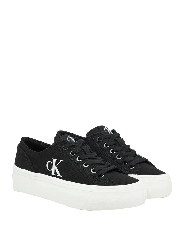 CALVIN CALZATURE 2USCITA Sneakers Calvin Klein In Tela Con Plateau E Logo - Nero