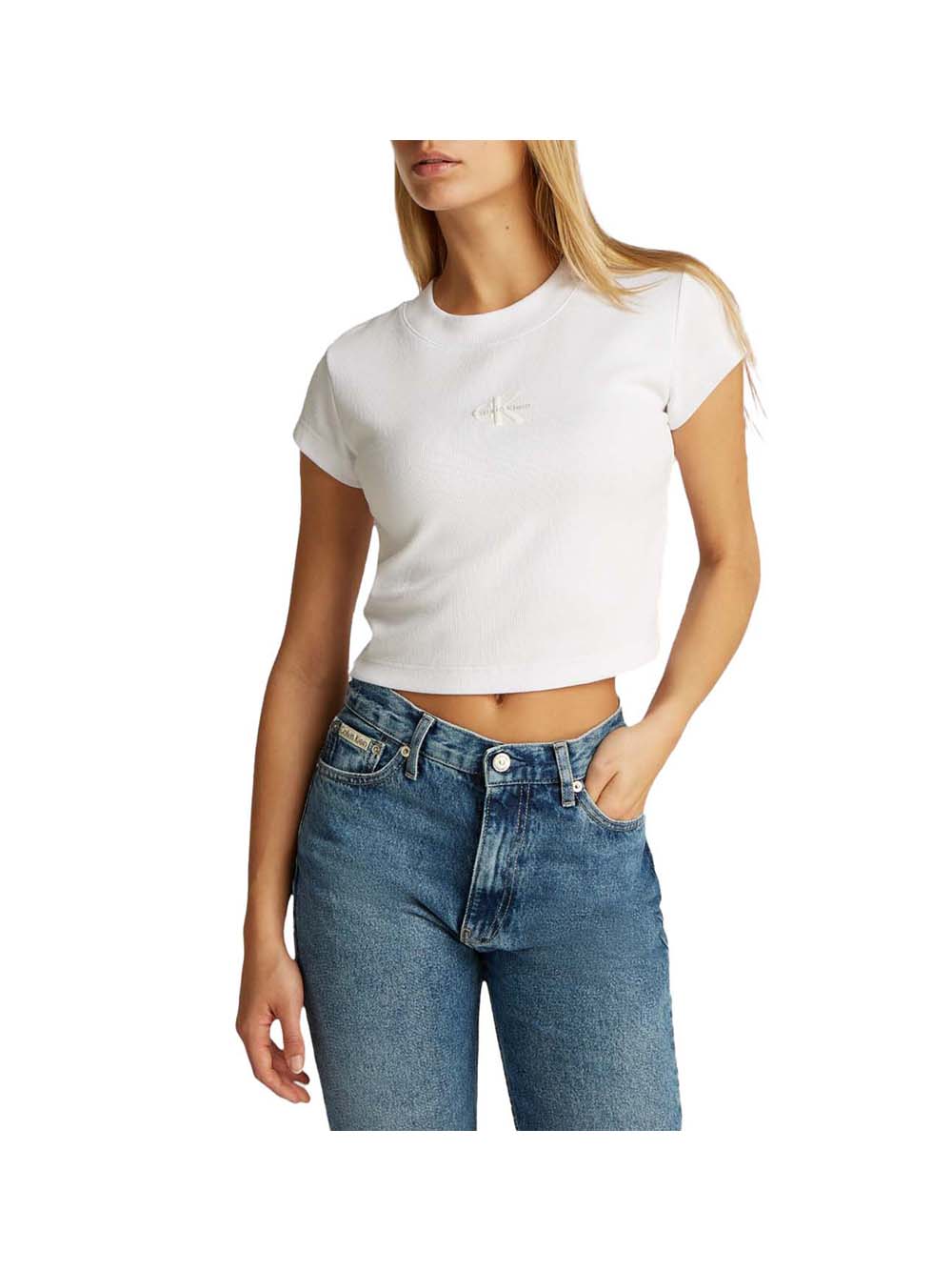 CALVIN2 1USCITA T-Shirt Monogram Baby Tee Donna - Bianco
