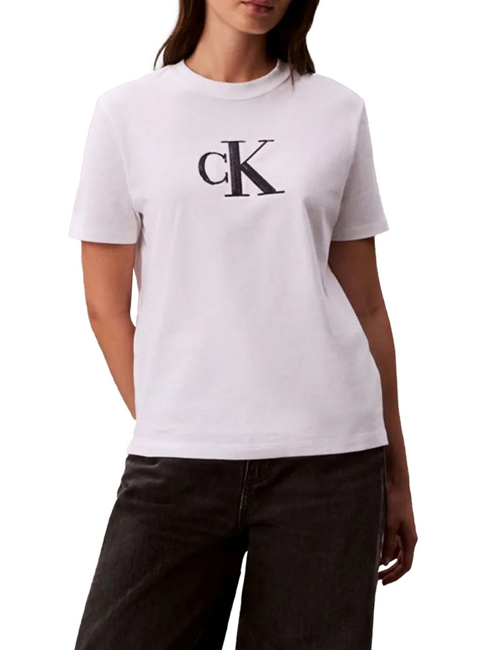Calvin Klein T-Shirt Calvin Klein Monogramma In Paillettes - Bianco