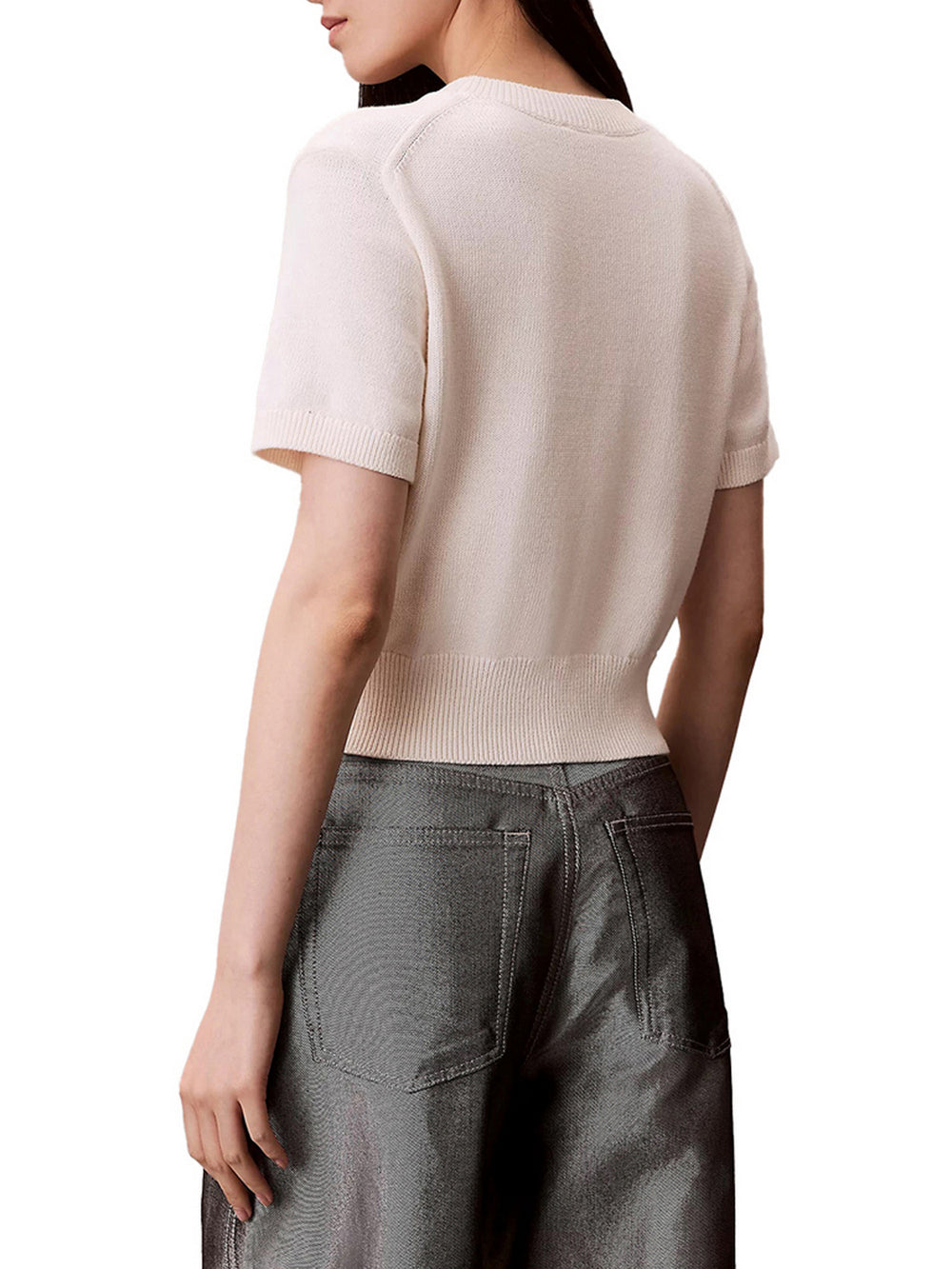 Calvin Klein Maglia Calvin Klein A Maniche Corte Monologo - Crema