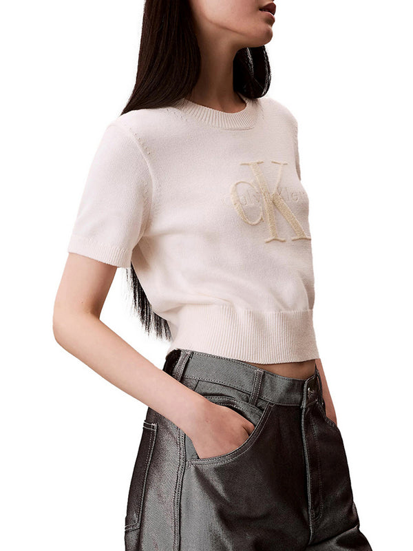 Calvin Klein Maglia Calvin Klein A Maniche Corte Monologo - Crema
