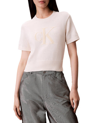 Calvin Klein Maglia Calvin Klein A Maniche Corte Monologo - Crema