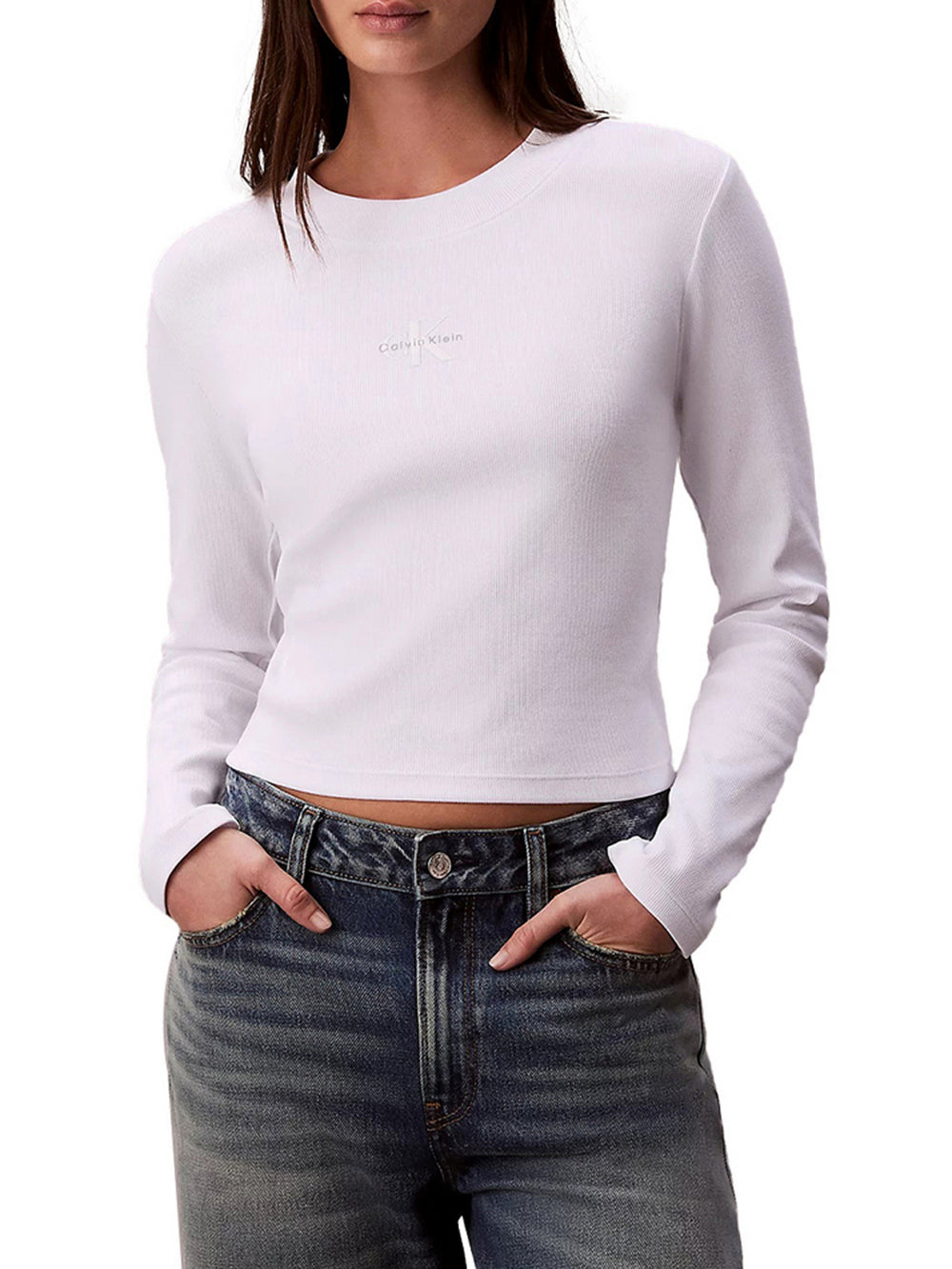 Calvin Klein T-shirt Calvin Klein A Maniche Lunghe - Bianco