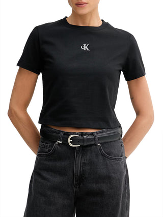 CALVIN2 2USCITA T-Shirt Calvin Klein Logo Cropped - Nero