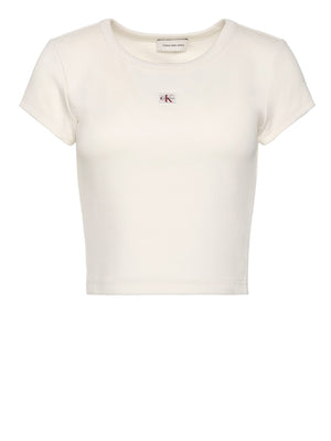 CALVIN2 2USCITA T-Shirt Calvin Klein A- Woven Label - Bianco