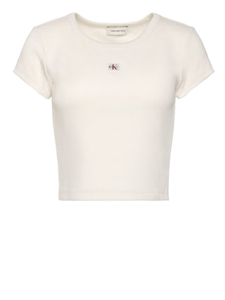 CALVIN2 2USCITA T-Shirt Calvin Klein A- Woven Label - Bianco