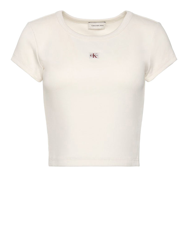 CALVIN2 2USCITA T-Shirt Calvin Klein A- Woven Label - Bianco