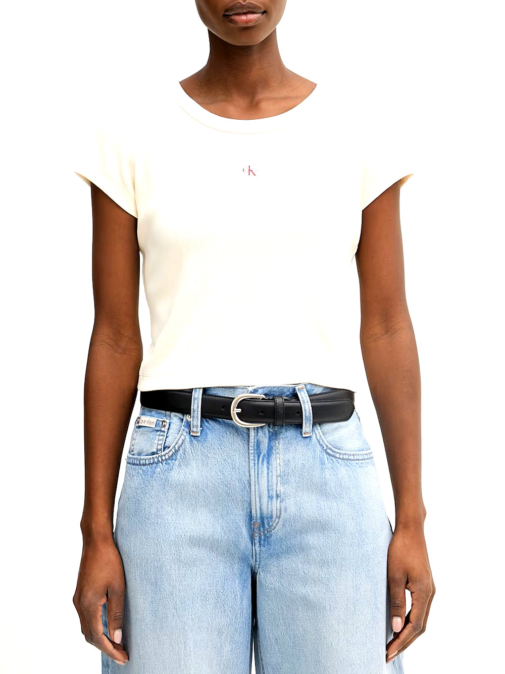 CALVIN2 2USCITA T-Shirt Calvin Klein A- Woven Label - Bianco