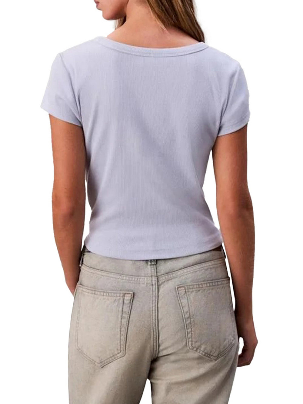 Calvin Klein T-Shirt Calvin Klein In Cotone A Coste Con Stemma - Celeste