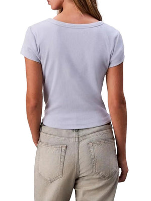 Calvin Klein T-Shirt Calvin Klein In Cotone A Coste Con Stemma - Celeste