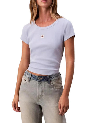 Calvin Klein T-Shirt Calvin Klein In Cotone A Coste Con Stemma - Celeste